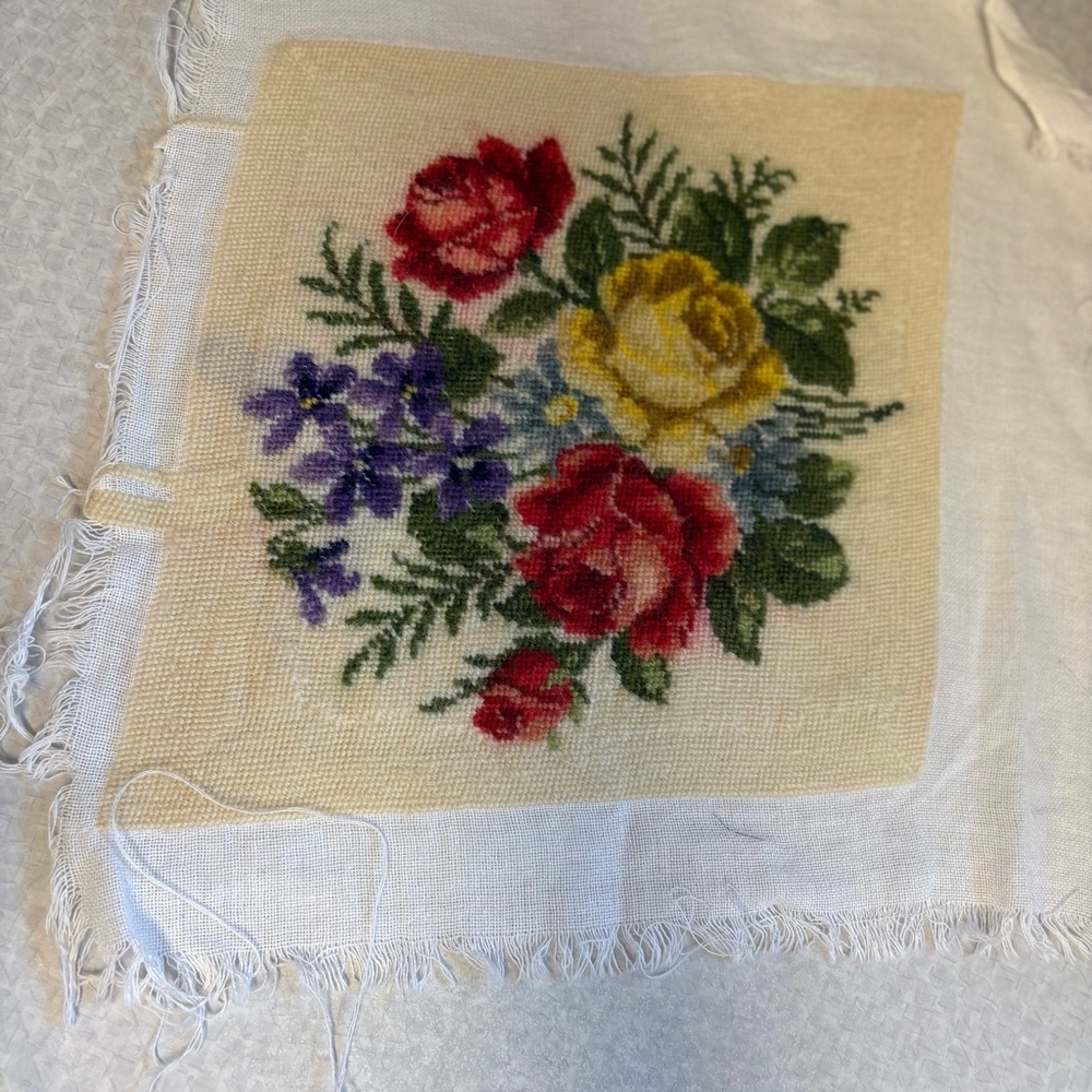 Floral Embroidered Throw Pillow Cover in Cream with Multicolor Bouquet